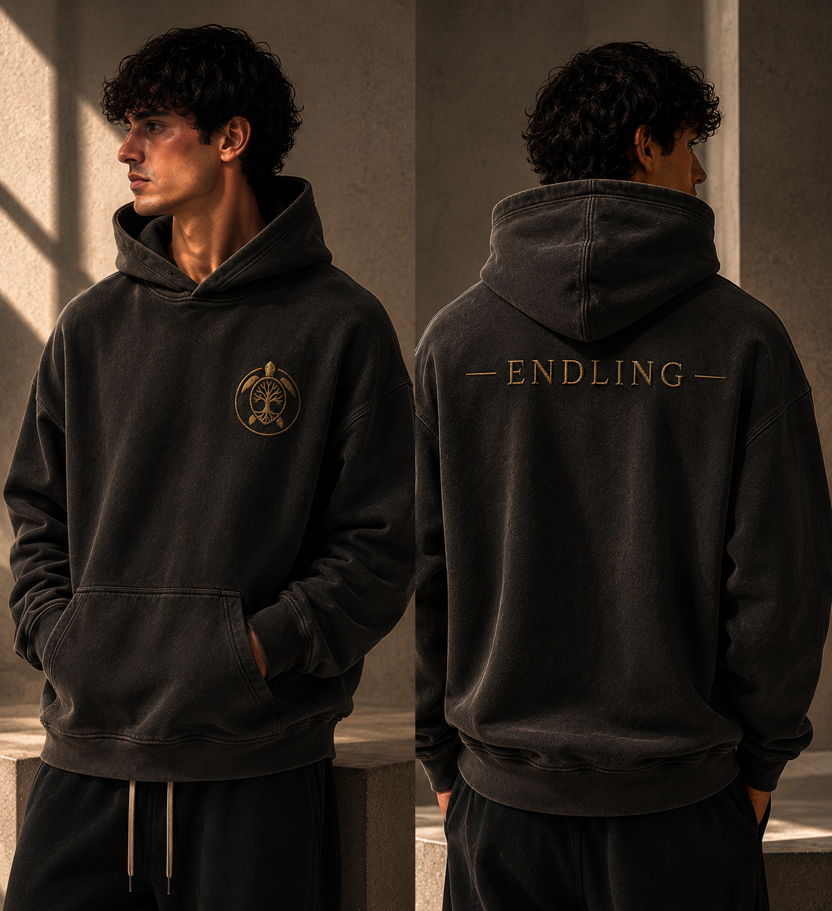 Black ENDLING hoodie front and back mockup